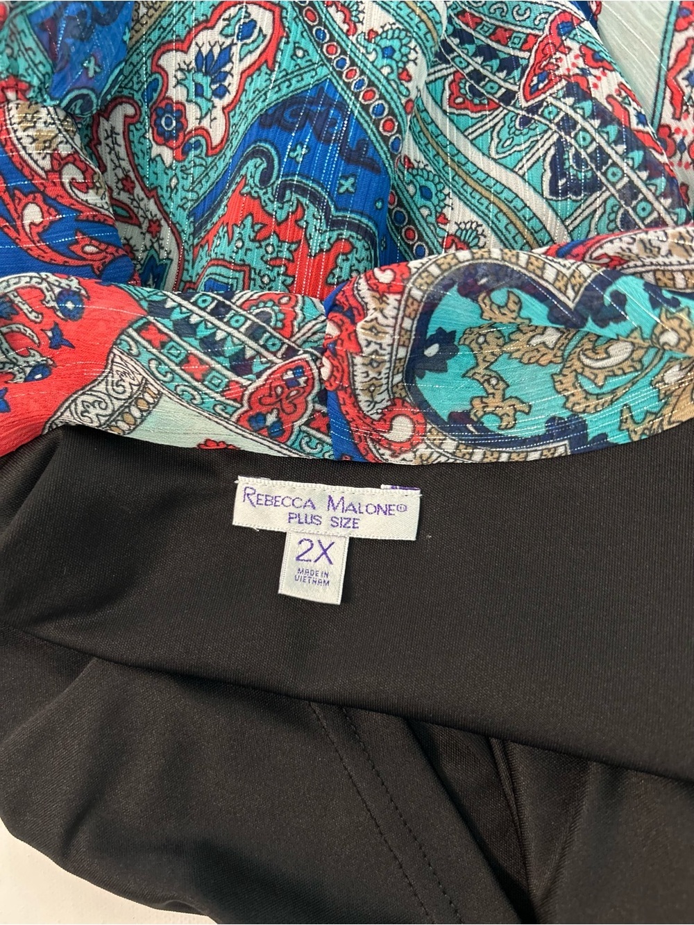 Rebecca Malone Paisley Kimono Top Plus Size 2X Blue Red Open Front - Picture 6 of 7